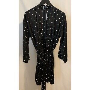 J Crew Size L XL Robe Black And White Polka Dot Belted 3/4 Length Sleeves NWT